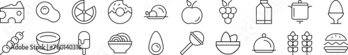 Collection of outline symbol of food. Editable stroke. Simple linear illustration for stores, shops, banners, design