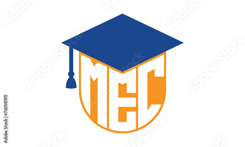 MEC initial letter academic logo design vector template. school college logo, university logo, graduation cap logo, institute logo, educational logo, library logo, teaching logo, book shop, varsity	
