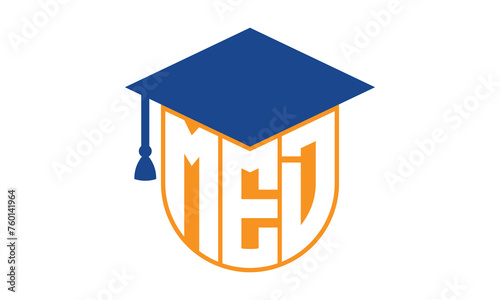 MED initial letter academic logo design vector template. school college logo, university logo, graduation cap logo, institute logo, educational logo, library logo, teaching logo, book shop, varsity	
