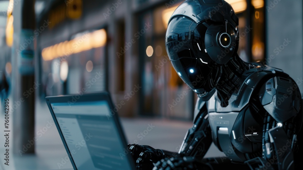 A man in a helmet using a laptop. A man in a helmet using a laptop.