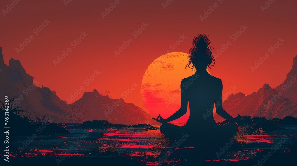 Meditation silhouette of a woman. Mindfulness concept.