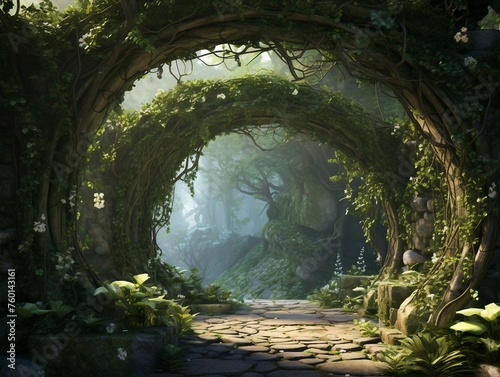 3D rendering of a fantasy garden with plants and ferns