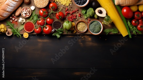 A plethora of ingredients for Italian cuisine displayed across a rustic wooden backdrop
