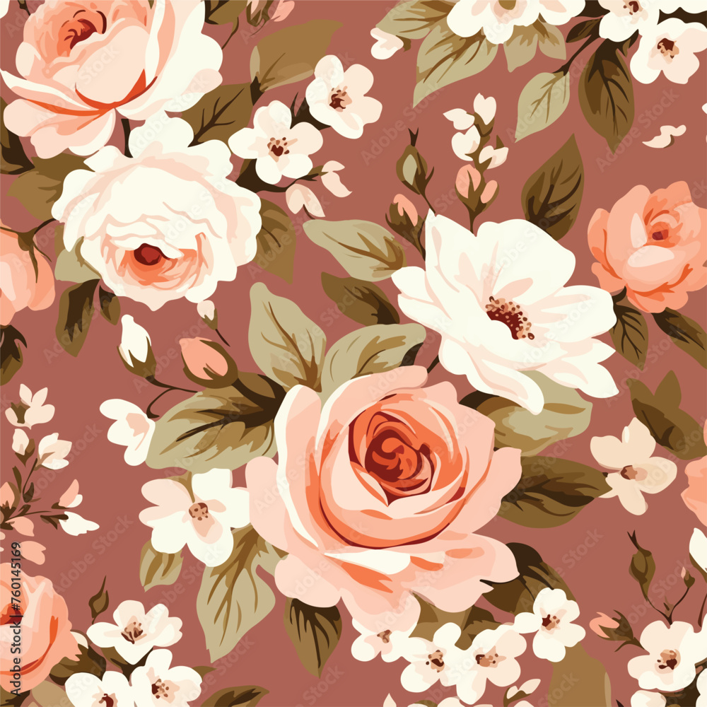 Wallpaper seamless vintage pink flower pattern on b