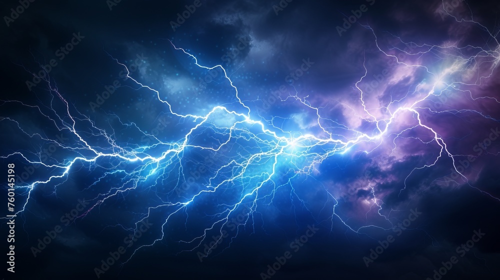 Striking image of numerous lightning bolts fracturing the night sky with a surreal purple hue Striking image of numerous lightning bolts fracturing the night sky with a surreal purple hue