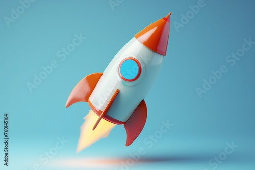 Illustration of rocket and copy space for start up business and bitcoins advertise. Flat background - Ai generated