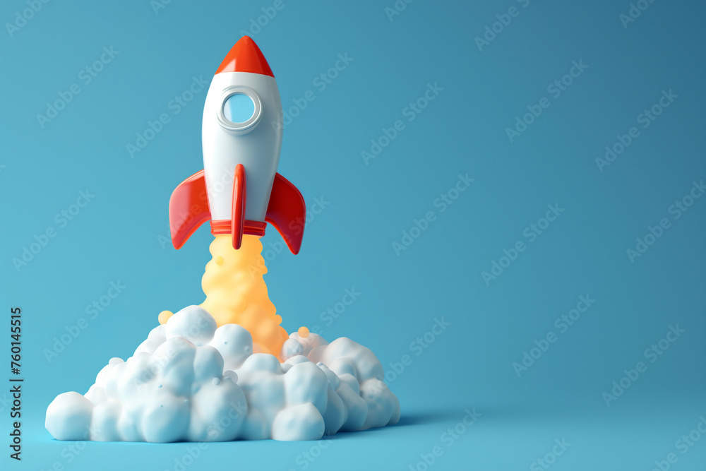 Illustration of rocket and copy space for start up business and bitcoins advertise. Flat background - Ai generated Illustration of rocket and copy space for start up business and bitcoins advertise. Flat background - Ai generated