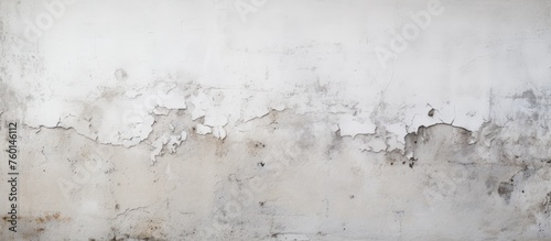 A monochrome photograph capturing the texture of a white wall with peeling paint, creating a frozen winter landscape in the city