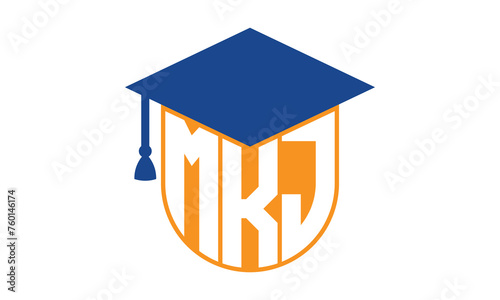 MKJ initial letter academic logo design vector template. school college logo, university logo, graduation cap logo, institute logo, educational logo, library logo, teaching logo, book shop, varsity	
 photo