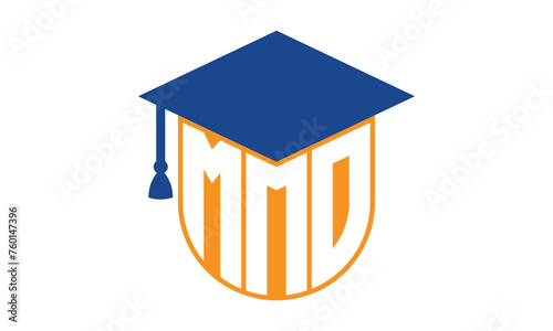 MMO initial letter academic logo design vector template. school college logo, university logo, graduation cap logo, institute logo, educational logo, library logo, teaching logo, book shop, varsity	
