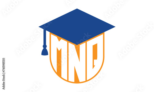 MNQ initial letter academic logo design vector template. school college logo, university logo, graduation cap logo, institute logo, educational logo, library logo, teaching logo, book shop, varsity	
