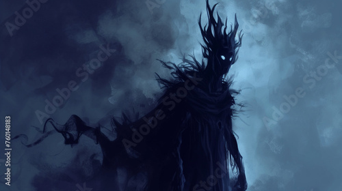 king of shadows  skeleton  skull  horror  evil  demon  zombie  ghost  art illustration  AI generative