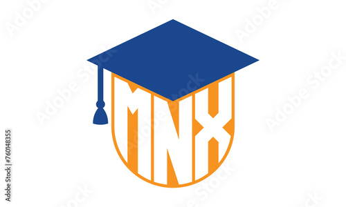 MNX initial letter academic logo design vector template. school college logo, university logo, graduation cap logo, institute logo, educational logo, library logo, teaching logo, book shop, varsity	
 photo