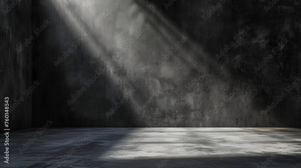 An image showing beams of sunlight streaming into an otherwise dark and gloomy concrete room
