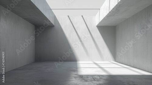 Stark concrete architecture with sharp lines lit by a narrow beam of light for a dramatic effect