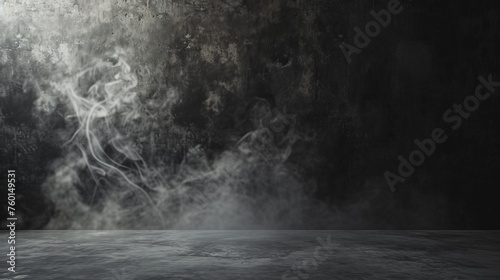 A stark room with a wall consumed by shadow, a gentle wisp of smoke gives a touch of the eerie photo