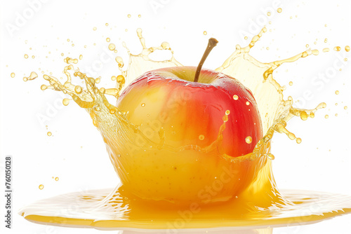 Apple Cider or juice splash with an apple isolated on a transparent background, fruit liquid splashing, Apple slice