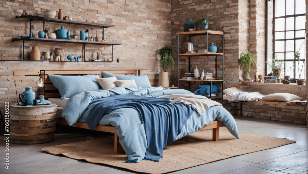 modern industrial style bedroom in a loft with exposed brick walls modern industrial style bedroom in a loft with exposed brick walls