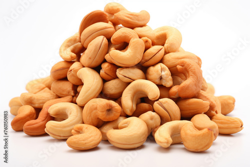 A pile of cashew nuts isolated on white background. Package design element