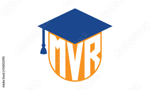 MVR initial letter academic logo design vector template. school college logo, university logo, graduation cap logo, institute logo, educational logo, library logo, teaching logo, book shop, varsity	
 photo