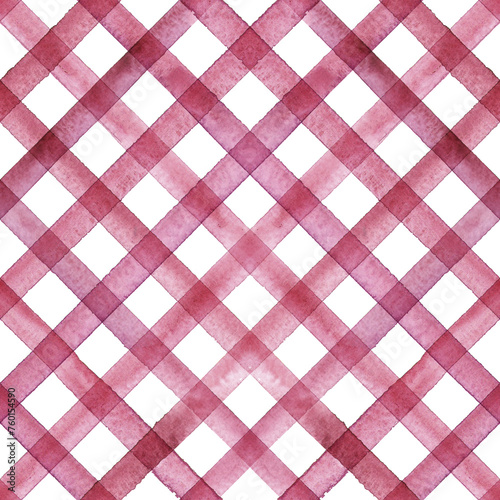 Watercolor stripe plaid seamless pattern. Color red pink stripes background. © Olga
