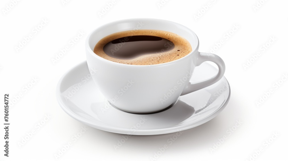 Simple and clean image of a white coffee cup with black coffee on a white background Simple and clean image of a white coffee cup with black coffee on a white background
