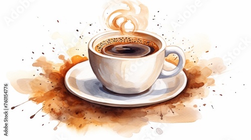Artistic watercolor painting of a coffee cup with dynamic splash around, giving a creative vibe