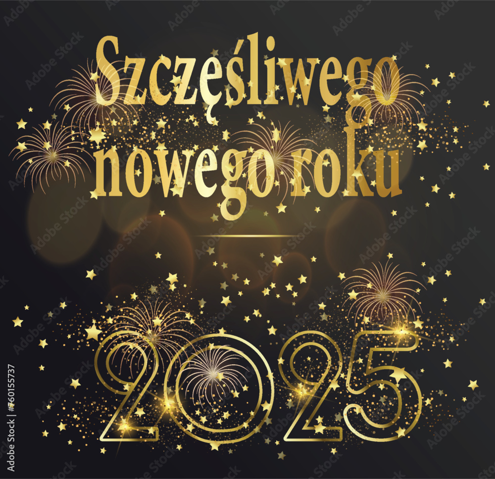 karta lub baner z życzeniami szczęśliwego nowego roku 2025 w złocie na