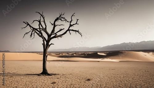 Tall dead tree in empty desert landscape representing aridity