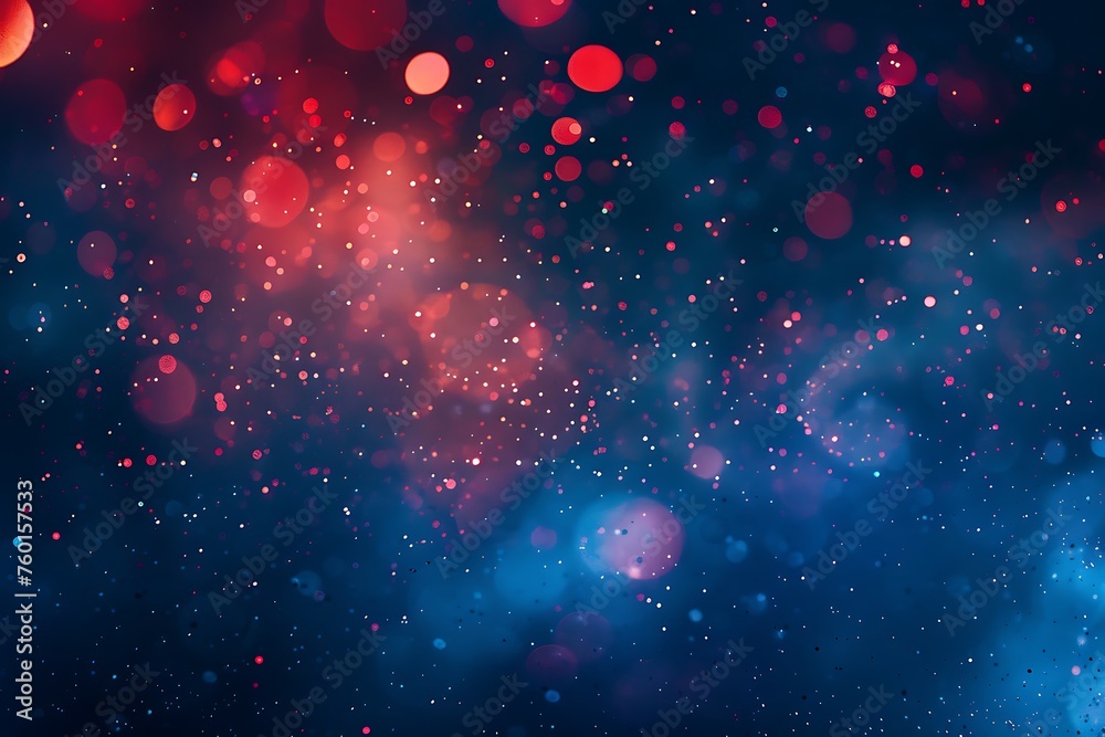 Blue red tech particle bokeh background. - obrazy, fototapety, plakaty 