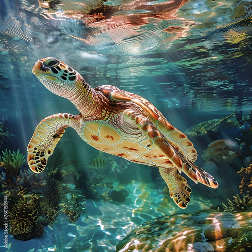 green sea turtle swimming  