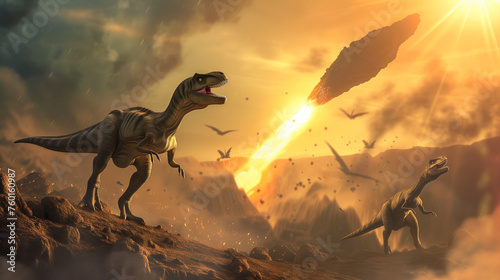 Extinction of the dinosaurs when a large asteroid hits earth theme concept. © Super Stocks