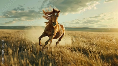 The horse bursts into a gallop, its mane flying in the wind