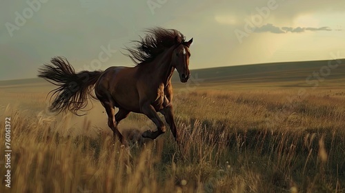 The horse bursts into a gallop  its mane flying in the wind