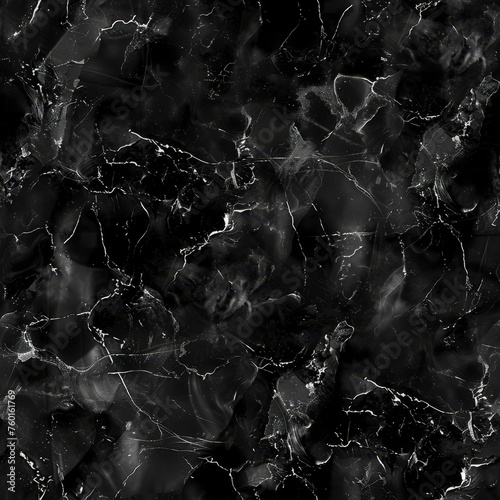 Seamless black marble stone pattern with white veins photo