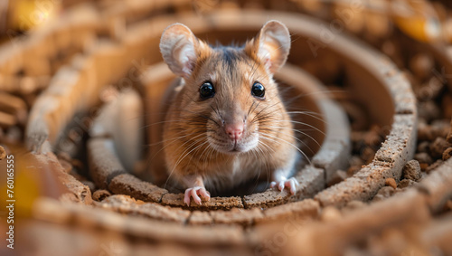 A rat navigating a maze with intelligence and focus, illustrating the animals problem-solving skills in a well-designed, engaging setup photo
