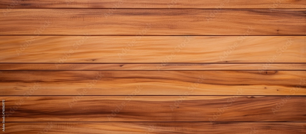 Obraz premium A closeup image featuring a brown wooden wall with amber and orange tints and shades, showcasing the beauty of hardwood flooring with a wood stain and varnish on each plank