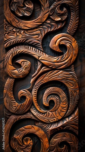 A close up of a decorative piece made out of wood, AI