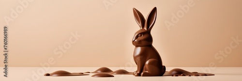 Beige easter background with a chocolate easter bunny with copy space