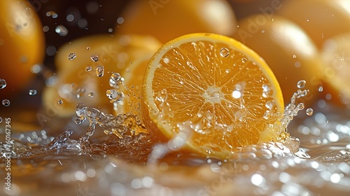 juicy oranges cut in half  juice flowing from them  background of oranges
