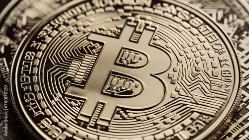 Closeup of bitcoin coin concept cryptocurrency digital illustration