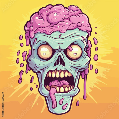 Zombie ice cream with brain and eye popping out. Ve