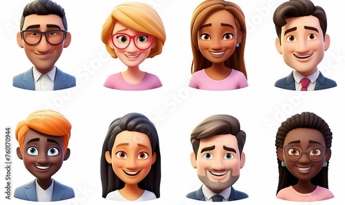 3D rendering of a group of diverse people with different facial expressions