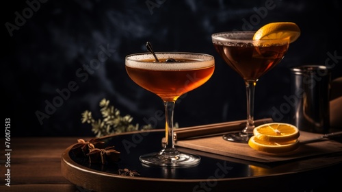 This inviting cocktail image features a stylish drink garnished with orange, beautifully lit with warm, moody lighting that would look perfect in any luxury bar setting