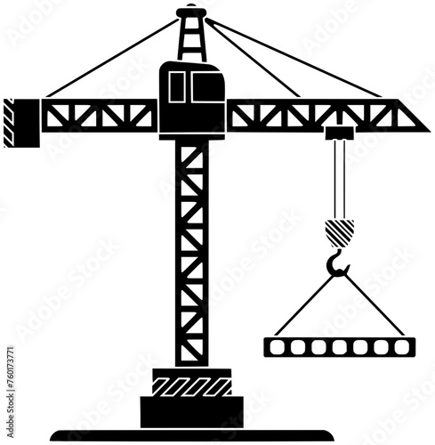 crane illustration construction silhouette hook logo industrial icon machine outline steel metal rebuild building power equipment architecture destruction demolition shape ball danger chain for vector