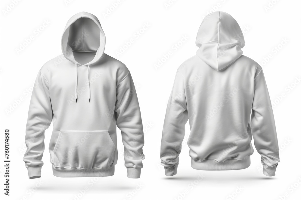 Fototapeta premium Men's white blank hoodie template,from two sides, for your design mockup for print, isolated on white background 22
