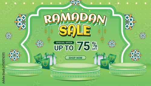 Banner Ramadan mubarak sale green social media background template 10