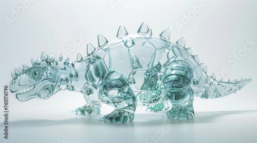 Ankylosaurus rendered in Dieter Rams-inspired minimalism translucent glass body with a melting effect photo