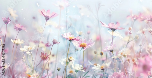 pastel colored field of daises in alcohol style painting, on a white background © MUS_GRAPHIC