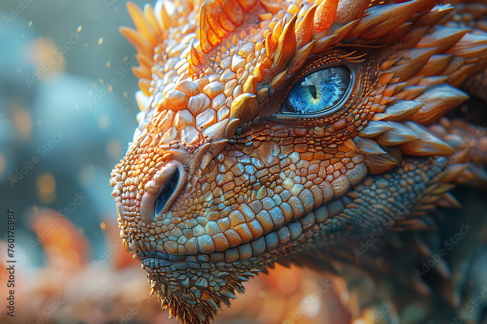 Fototapeta premium A whimsical and enchanting image featuring a magical creature from a fairy-tale world, a small and mystical dragon.